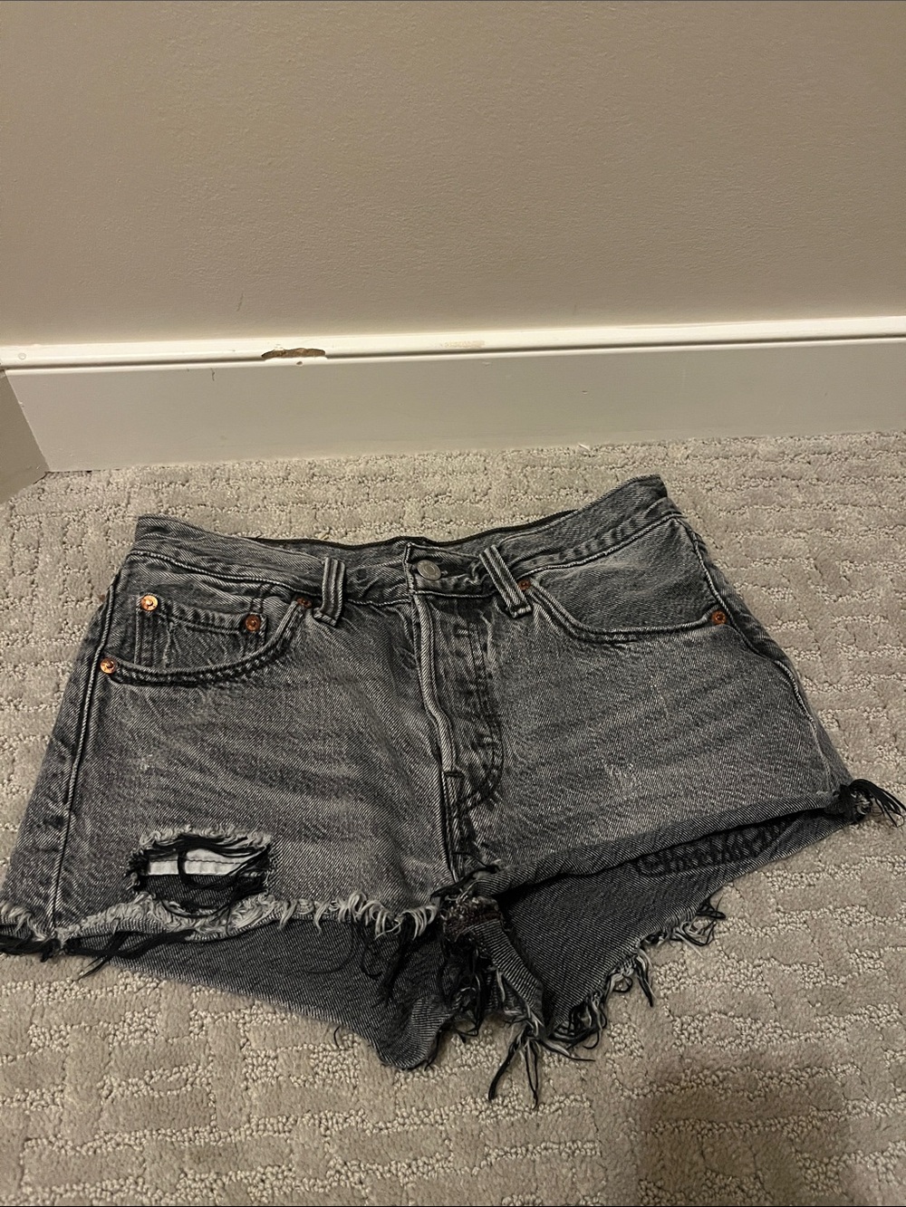 Levi's Washed Black Distressed Denim Cutoff Shorts